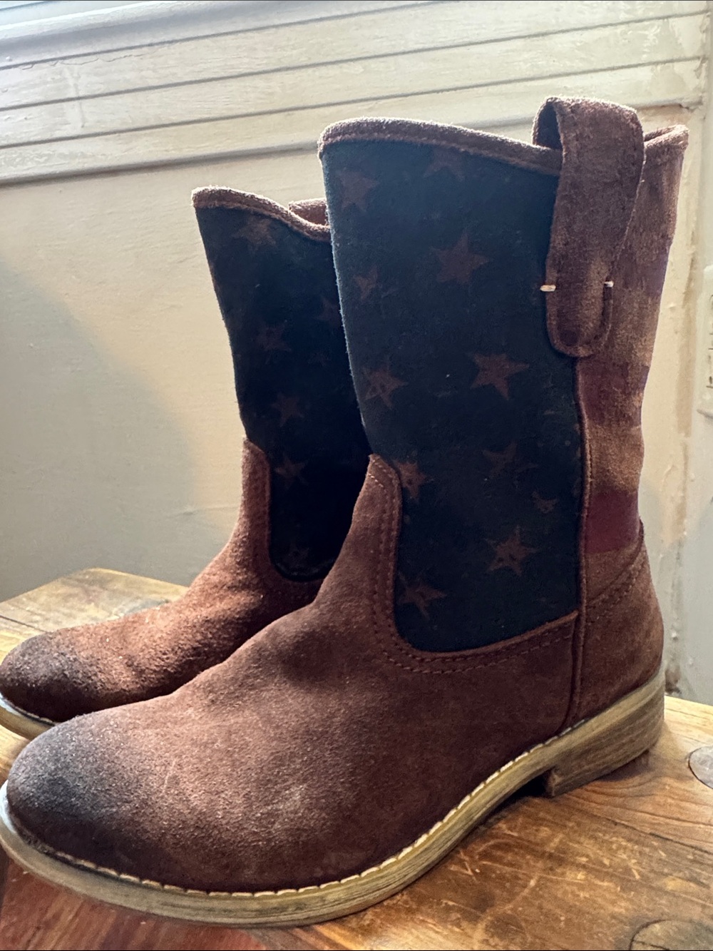 Denim & Supply Ralph Lauren Brown Suede Ankle Booties with Black Star Panel